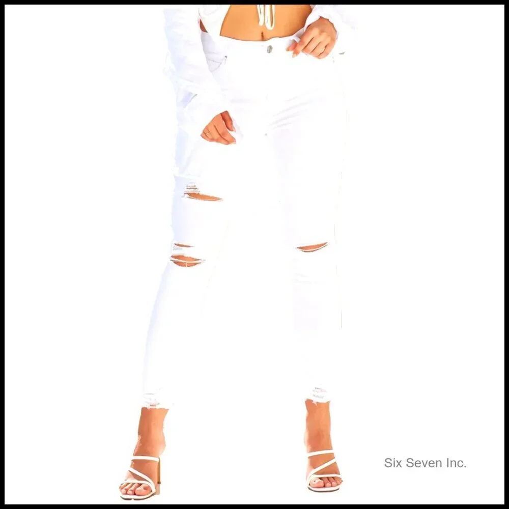 Mid-Rise Ankle Jeans Frayed Hem Sustainable Distressed Skinny Fit Y2K
